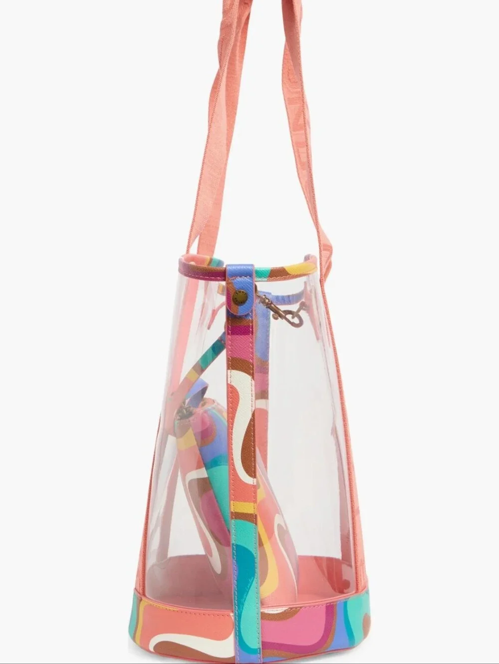 Kurt Geiger Hampstead Clear Tote w/Coral Straps/ Multicolor Swirl Insert/ BNWT